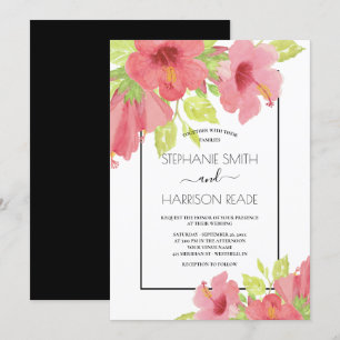 Invitation Hibiscus rose Mariage encadré