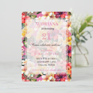Invitation Hibiscus rose Tropical Fleurs Anniversaire