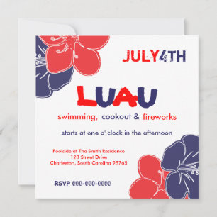 Invitation Hibiscus rouge, blanc et bleu