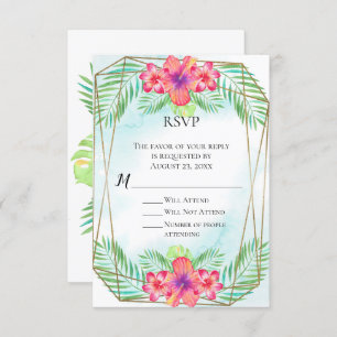Invitation Hibiscus tropical Aquarelle Plage Mariage RSVP