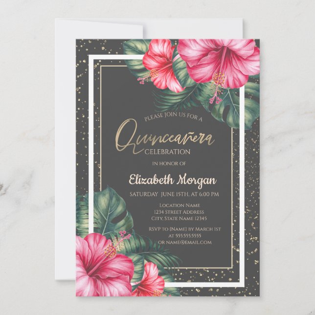 Invitation Hibiscus Tropical, Confetti (Devant)