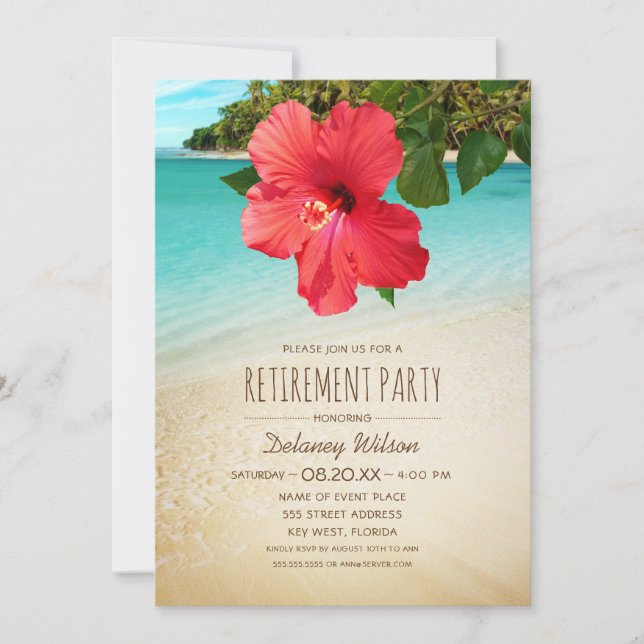 Invitation Hibiscus Tropical Corporate Beach Retirement Party (Devant)