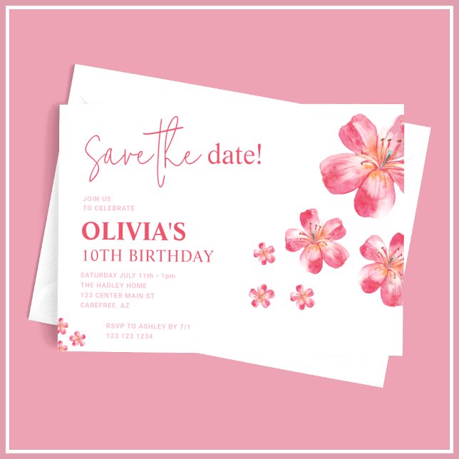 Invitation Hibiscus tropical Enregistrer la date Anniversaire (Créateur téléchargé)