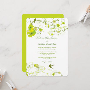 Invitation Hibiscus vert Mariage floral et hirondelle
