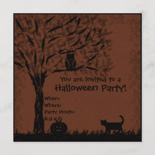 Invitation Hibou, chat et citrouille d'invitation de