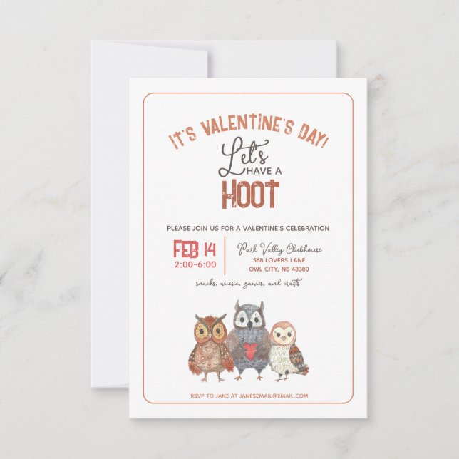 Invitation Hibou de la Saint-Valentin à thème (Devant)