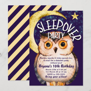 Invitation Hibou mignon violet soirée pyjama nuit