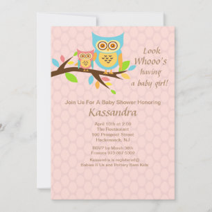 Invitation Hibou qui a un bébé fille bébéInvitation douche