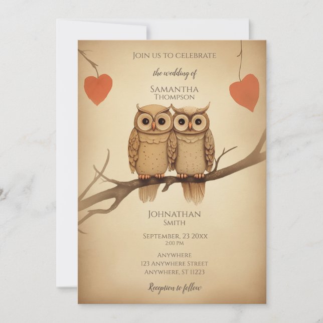 Invitation Hiboux amoureux  (Devant)