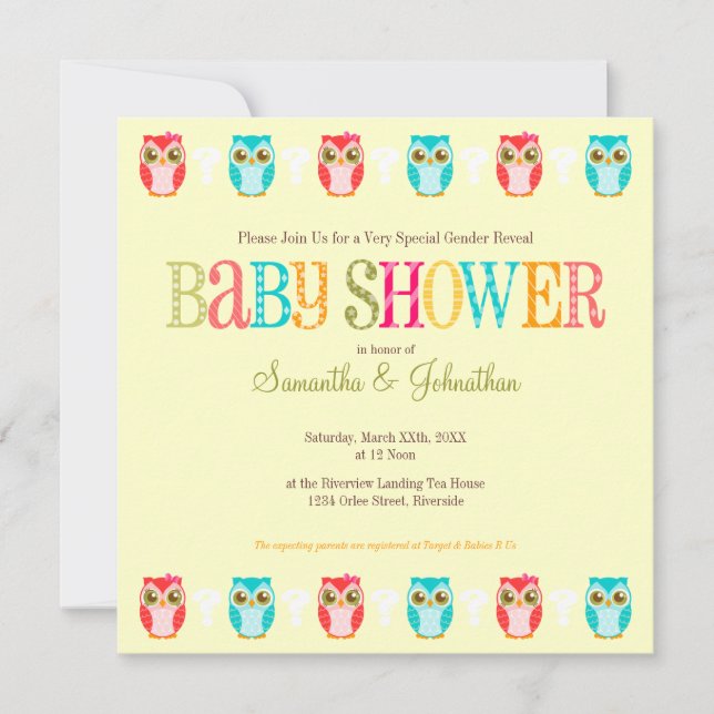 Invitation Hiboux de bébé - le genre indiquent l'invitation (Devant)