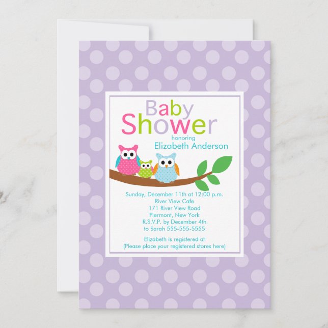 Invitation Hiboux de maman et de papa avec le baby shower de (Devant)