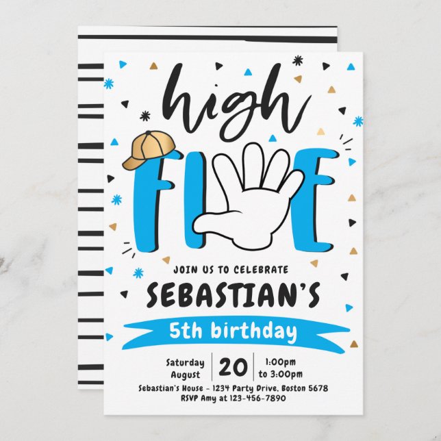Invitation High Five Birday Hi Five 5th Birthday Party (Devant / Derrière)
