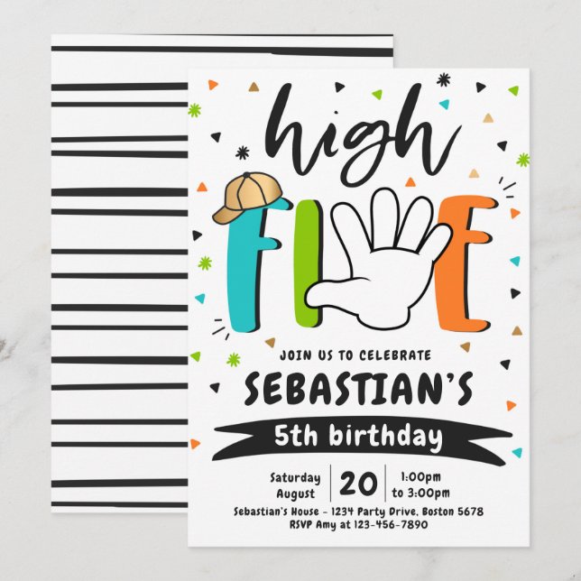Invitation High Five Birday Hi Five 5th Birthday Party (Devant / Derrière)