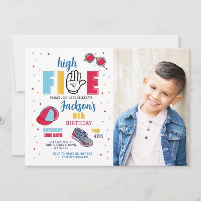 Invitation High Five Birthday Lunettes de soleil 5th Photo Bo (Devant)