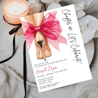 Invitation High Heels Pink Bow Forty 40th Birthday Party 