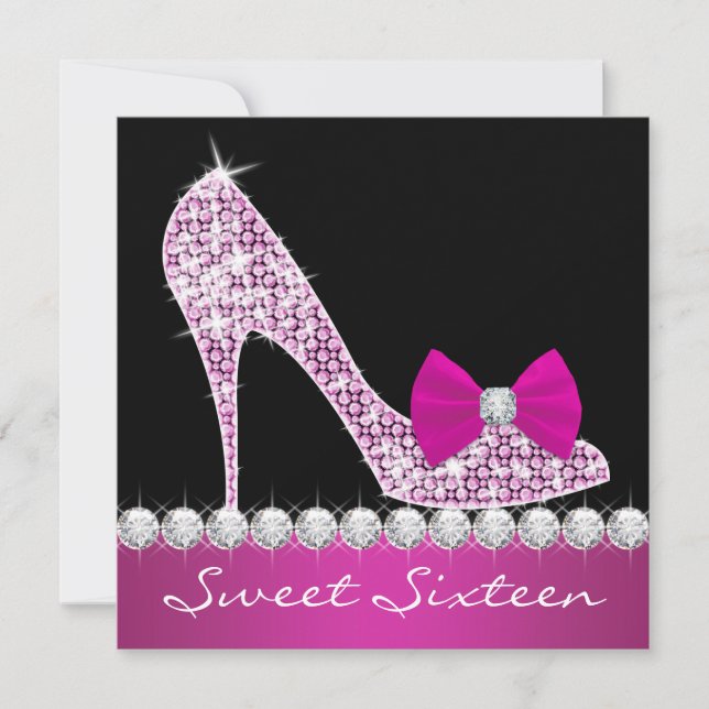 Invitation High Heures Hot rose Sweet sixteen fête d'annivers (Devant)