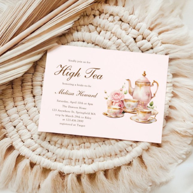 Invitation High Tea Pastel Fête des mariées d'or rose (Créateur téléchargé)