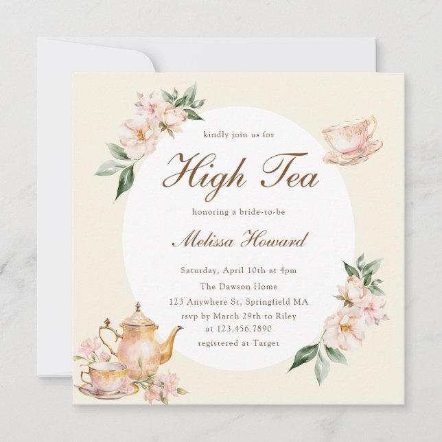 Invitation High Tea Pastel Yellow Gold Bridal Shower (Devant)