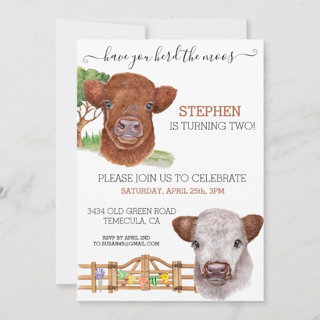 Invitation Highland Cow Aquarelle Herd Moos Anniversaire (Devant)