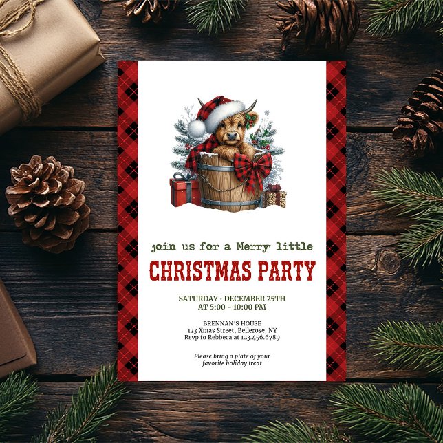 Invitation Highland cow Christmas invite with holly berries (Highland cow Christmas invite with holly berries)