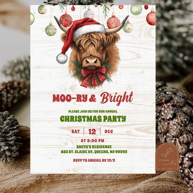 Invitation Highland cow christmas party (Créateur téléchargé)