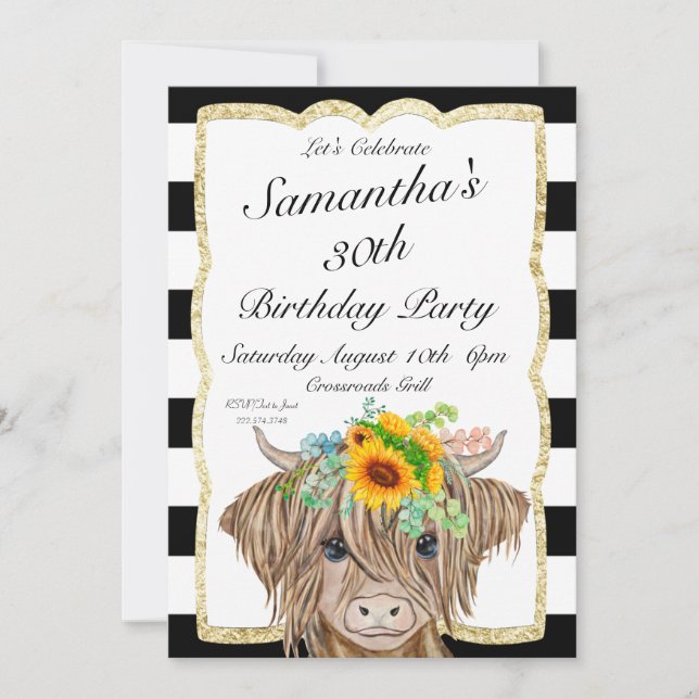 Invitation Highland Cow Invitation, fête d'anniversaire de la (Devant)