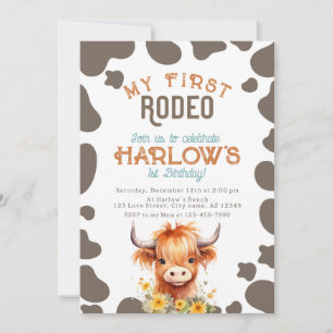 Invitation Highland Cow Mon premier rodéo 1er anniversaire