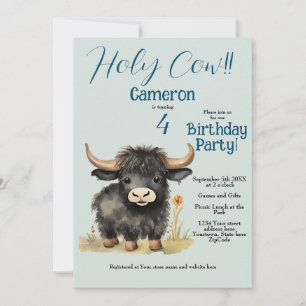 Invitation Highland Cow Neutral fête d'anniversaire