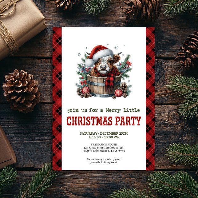 Invitation Highland cow pine branch Christmas party invite (Highland cow pine branch Christmas party invite)
