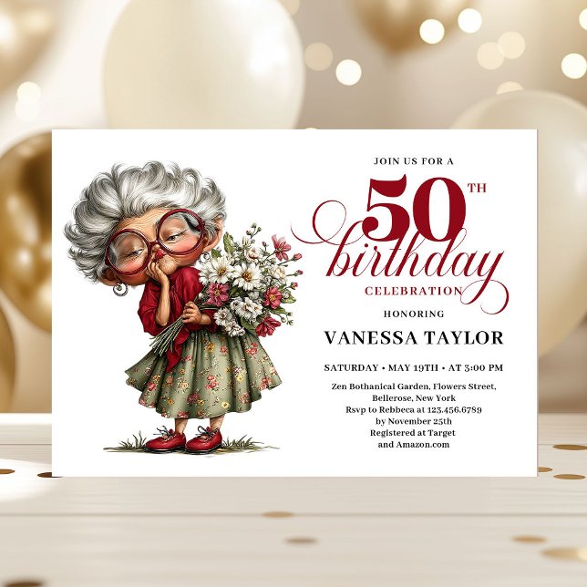 Invitation Hilarious fifty birthday lady quirky celebration (Hilarious fifty birthday lady quirky celebration)