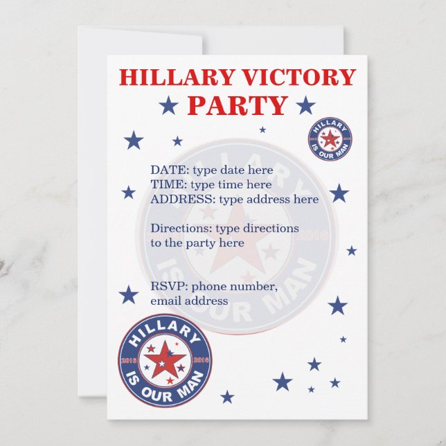 Invitation Hillary invitation du parti de victoire (Devant)