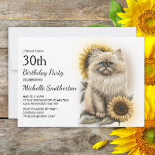 Invitation Himalaya Kitten Chat Sunflowers 30e anniversaire