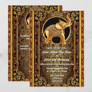 Invitation Hindi Hindou noir or rouge indien éléphant élégant