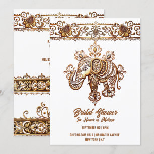 Invitation Hindi Mehndi cadre indien d'éléphant henné lotus h