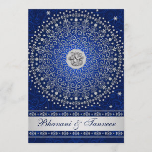 Invitation Hindu Ganesh Blue Silver Scrolls Mariage Invitatio