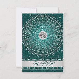Invitation Hindu Ganesh Mariage Teal, parchemins argentés RSV