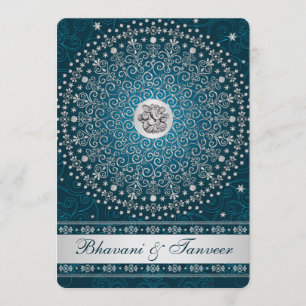 Invitation Hindu Ganesh Turquoise, Silver Scrolls Mariage Inv