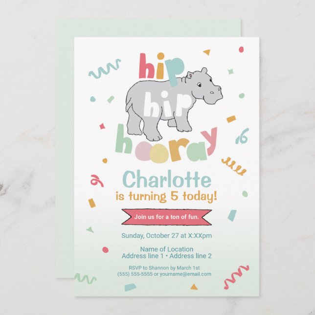 Invitation Hip Hip Hourra ! Cartons d'invitation pour l'anniv (Devant / Derrière)