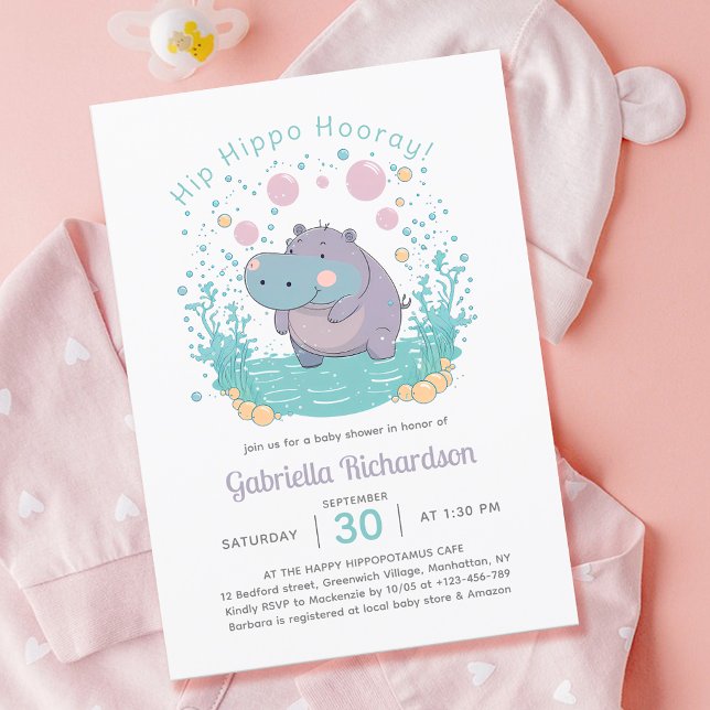 Invitation Hip Hippo Hooray Sexe Baby shower neutre (Hip Hippo Hooray Gender Neutral Baby Shower)