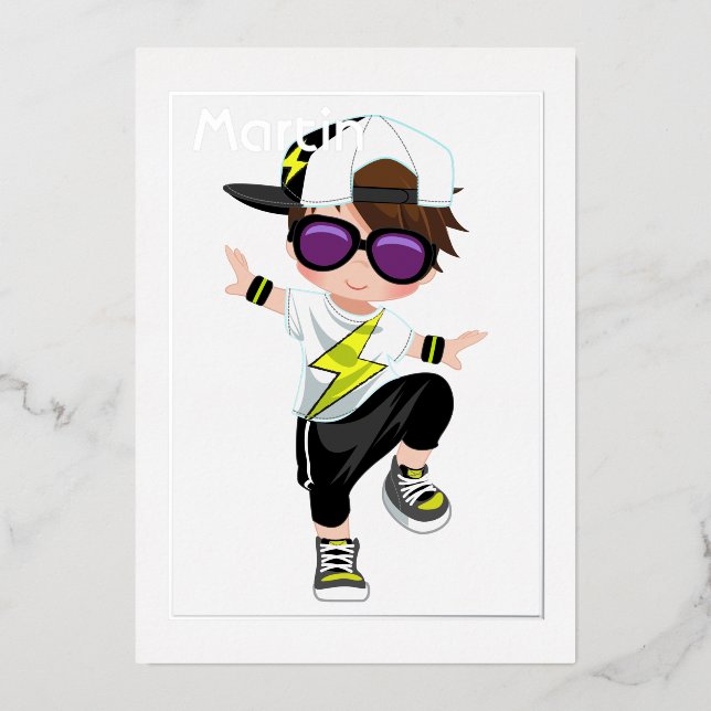 Invitation Hip hop Anniversaire de enfant Foil (Recto)