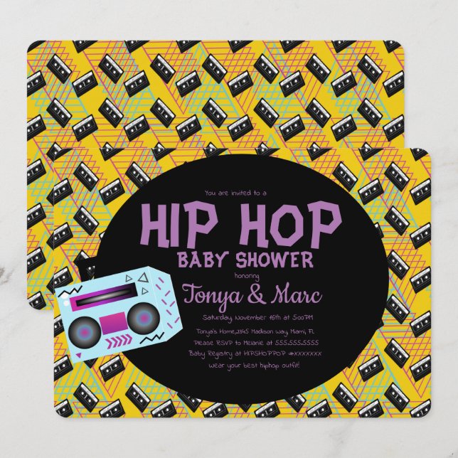 Invitation Hip hop Baby shower Party Cassette BoomBox (Devant / Derrière)