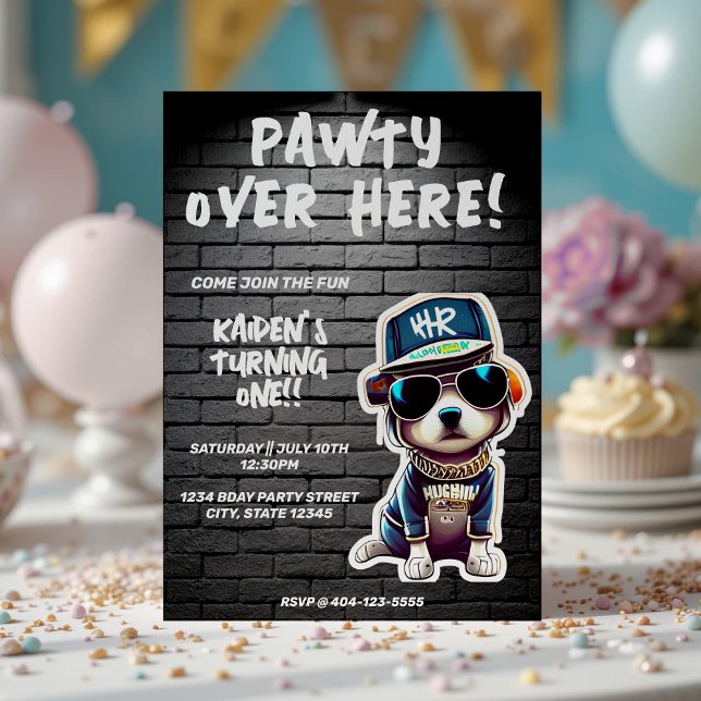 Invitation Hip hop Chien Chien Chien Chien Brick Wall Premier (Hip Hop Puppy Dog Brick Wall First Birthday Party Invitation
)