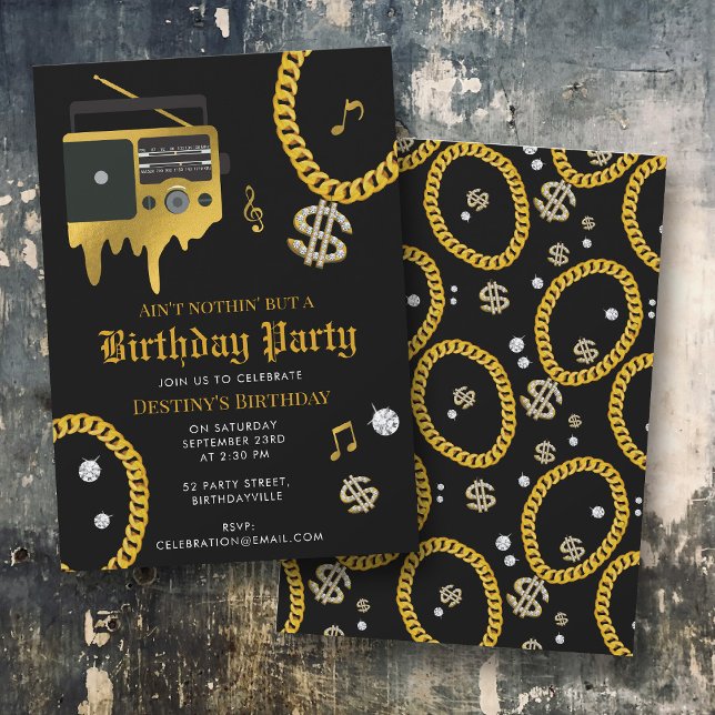Invitation Hip Hop Gold Chain Radio 80's 90's Birthday (Hip Hop Gold Chain Radio 80's 90's Birthday Invitation)