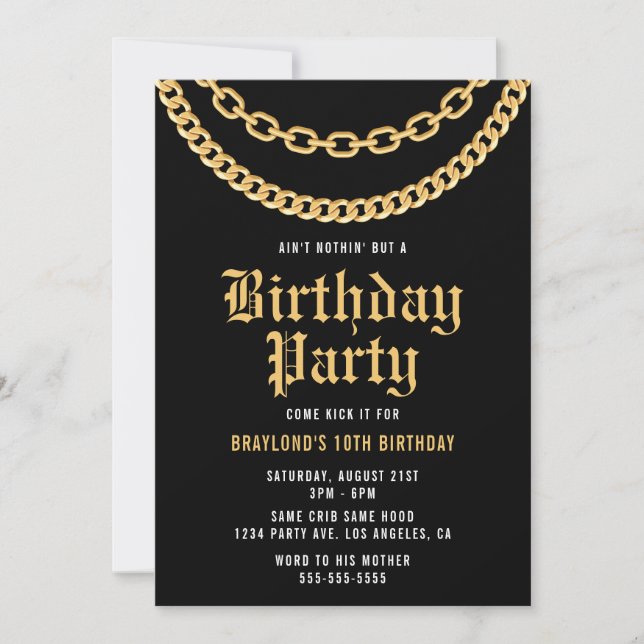 Invitation Hip hop Gold Cubain Lien Chaîne Anniversaire Invit (Devant)