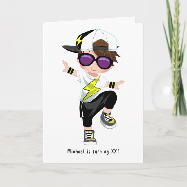 Invitation Hip hop Rap Boy Break Dancer Anniversaire Fête Pho (Devant)