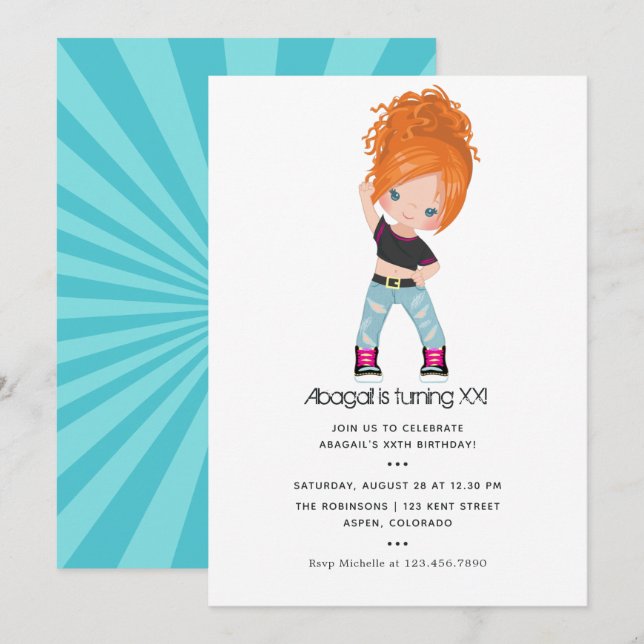 Invitation Hip hop thème Fille Anniversaire (Devant / Derrière)