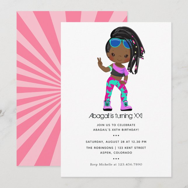 Invitation Hip hop thème Fille tresses Anniversaire Invitatio (Devant / Derrière)