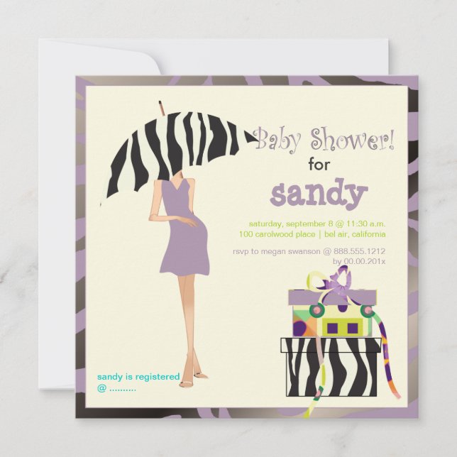 Invitation Hip-mama, baby shower zèbre violet (Devant)