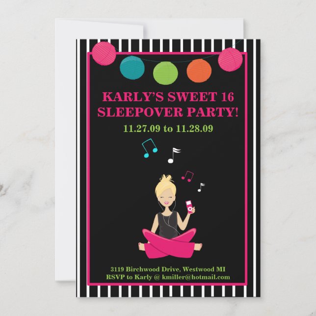 Invitation HIP RETRO MODERNE Sassy Girl Anniversaire (Devant)
