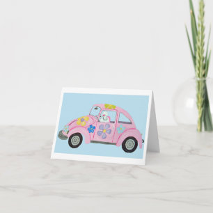 Invitation Hippie Caniche dans la voiture de l'amour Flower C